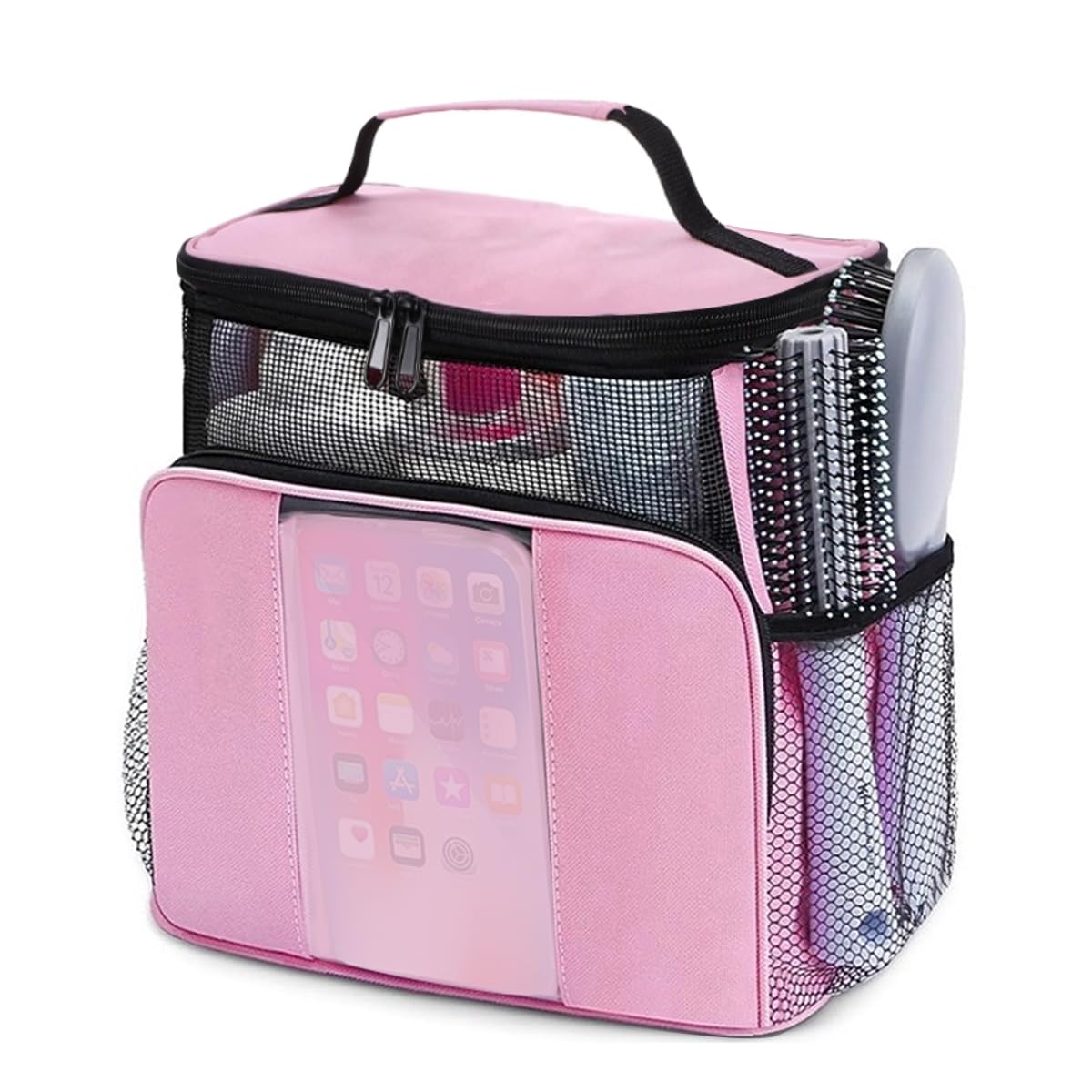 MAYCREATE Shower Bag, Portable Travel Shower Caddy Mesh Tote Bag with Phone Holder, Hanging Full Size Bottle Compatible Toiletry Bag, Pink MAYCREATE Shower Bag, Portable Travel Shower Caddy Mesh Tote Bag with Phone Holder, Hanging Full Size Bottle Compatible Toiletry Bag, Pink